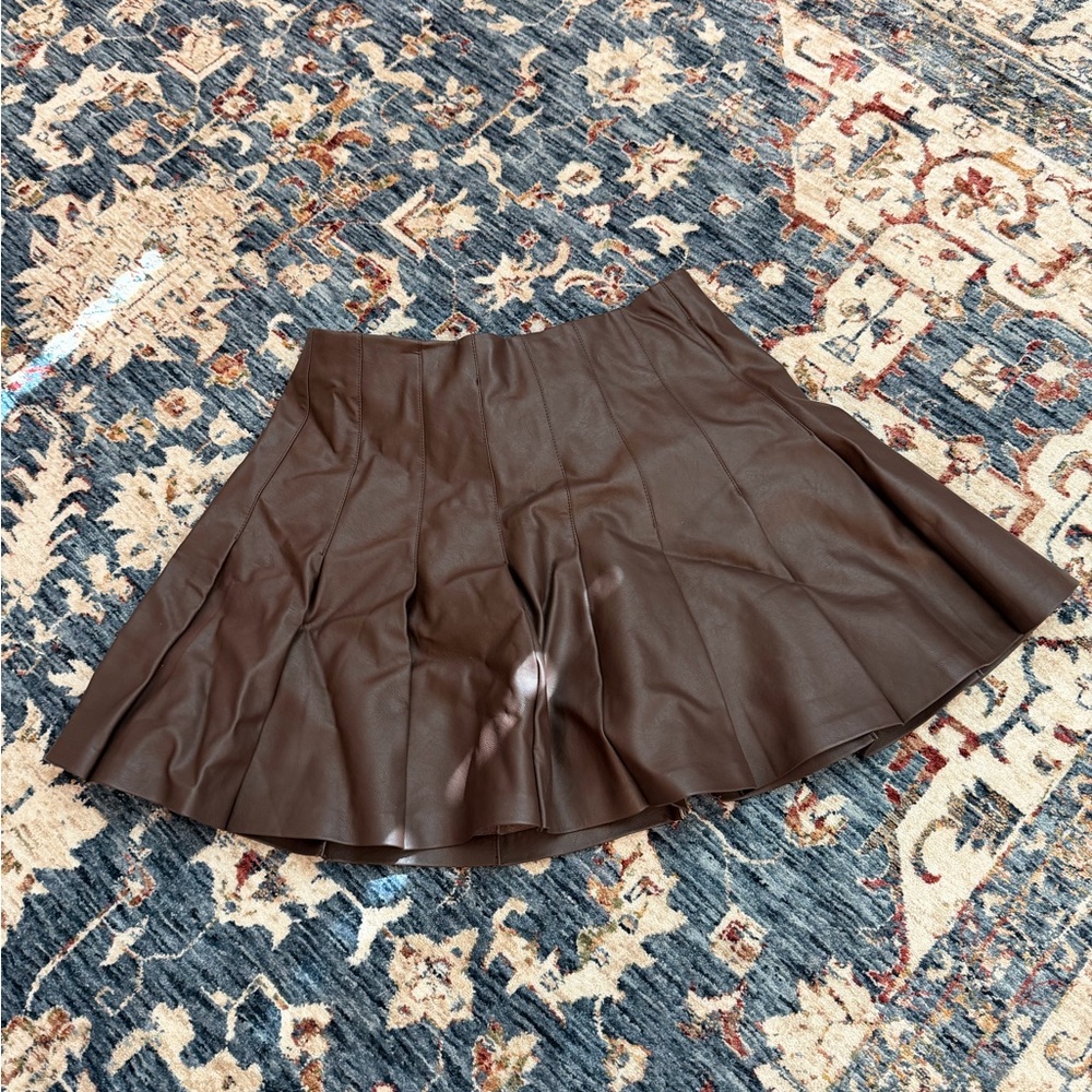 Blu Pepper Brown Faux Leather Skater Mini Skirt